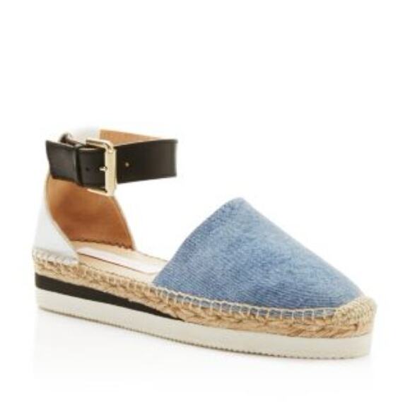See by Chloe Glyn Denim Platform Ankle Strap Espadrilles size 39 - Picture 1 of 7